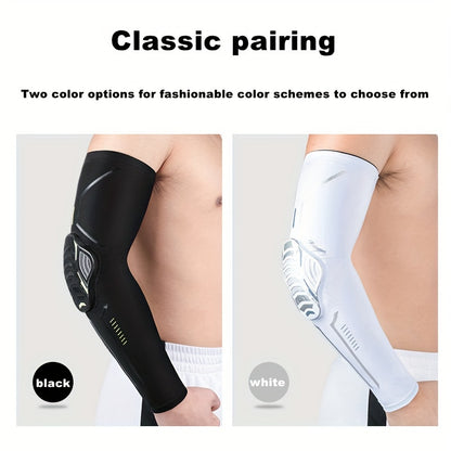 1pc Sports Arm Sleeve With Honeycomb Pad, Compression Elbow Support, Anti-Collision For Basketball Football Climbing Cycling, Outdoor Joint Protection Gear, Available In Black & White