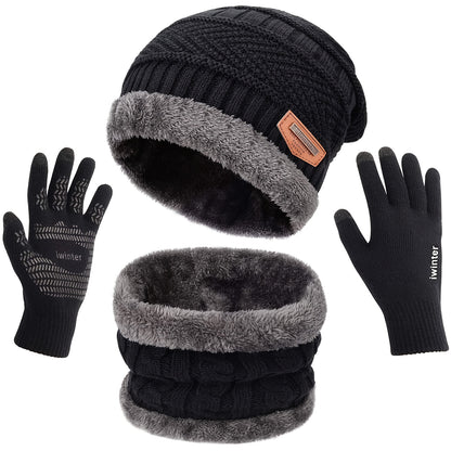 Winter Beanie  Scarf Set with Touch Screen Gloves - Fleece Lined Black Hat for Men  Women