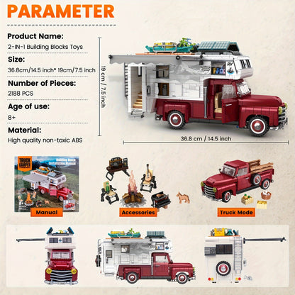 Camper Van Building Set - 2188 Pcs 2 in 1 Compatible with LEGO RVs  Pickup Trucks for Teens and Adults