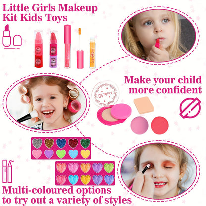 45pcs Girls Makeup Playset - Washable Cosmetic Kit with Accessories for Ages 3-6