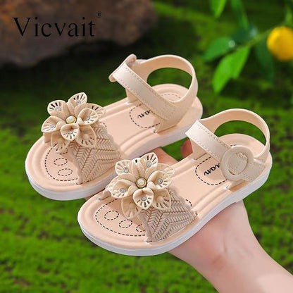 Vicvait Girls' Sandals 2024 Summer New Small and Medium sized Children'S ShoesLittle Girl Soft Sole Anti slip Baby Princess Shoes