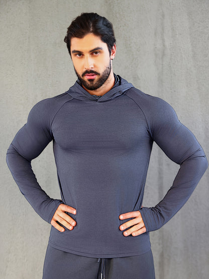 Men's Fitness Quick-Drying Hoodies With Face Mask, Compression Sweatshirts For Spring & Autumn, Men's Shapewear