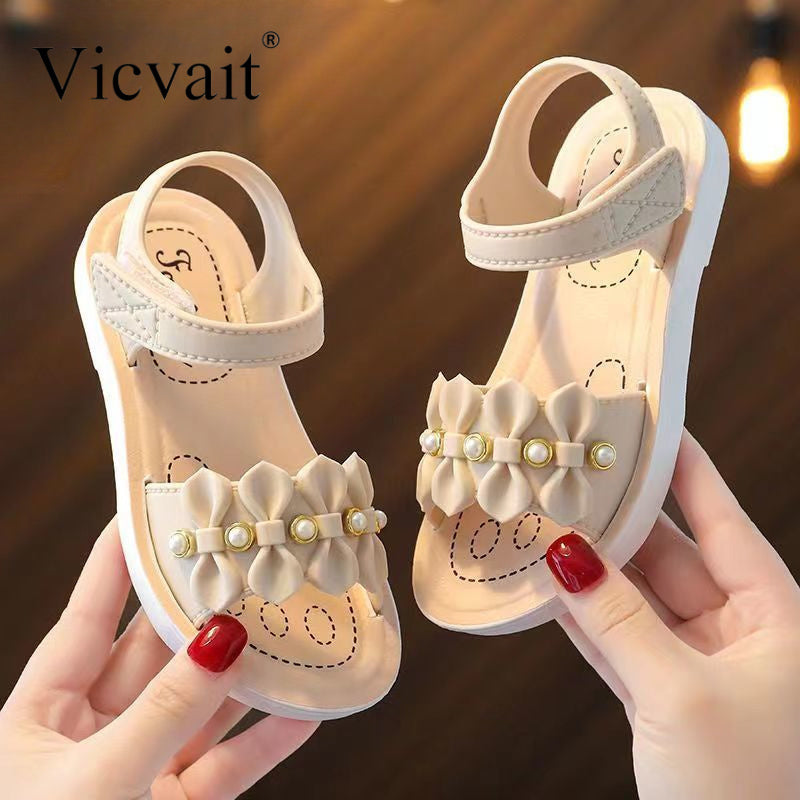 Vicvait Girls' Sandals 2024 $ummer New Small and Medium sized Children'S ShoesLittle Girl Soft Sole Anti slip Baby Princess Shoes