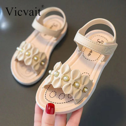 Vicvait Girls' Sandals 2024 $ummer New Small and Medium sized Children'S ShoesLittle Girl Soft Sole Anti slip Baby Princess Shoes