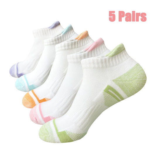 5 Pairs Women'S Cotton Blend Running Socks - Anti-Slip, Ankle Support, Breathable Knit Fabric, All-Season Sports Fitness Socks with Heel Tab