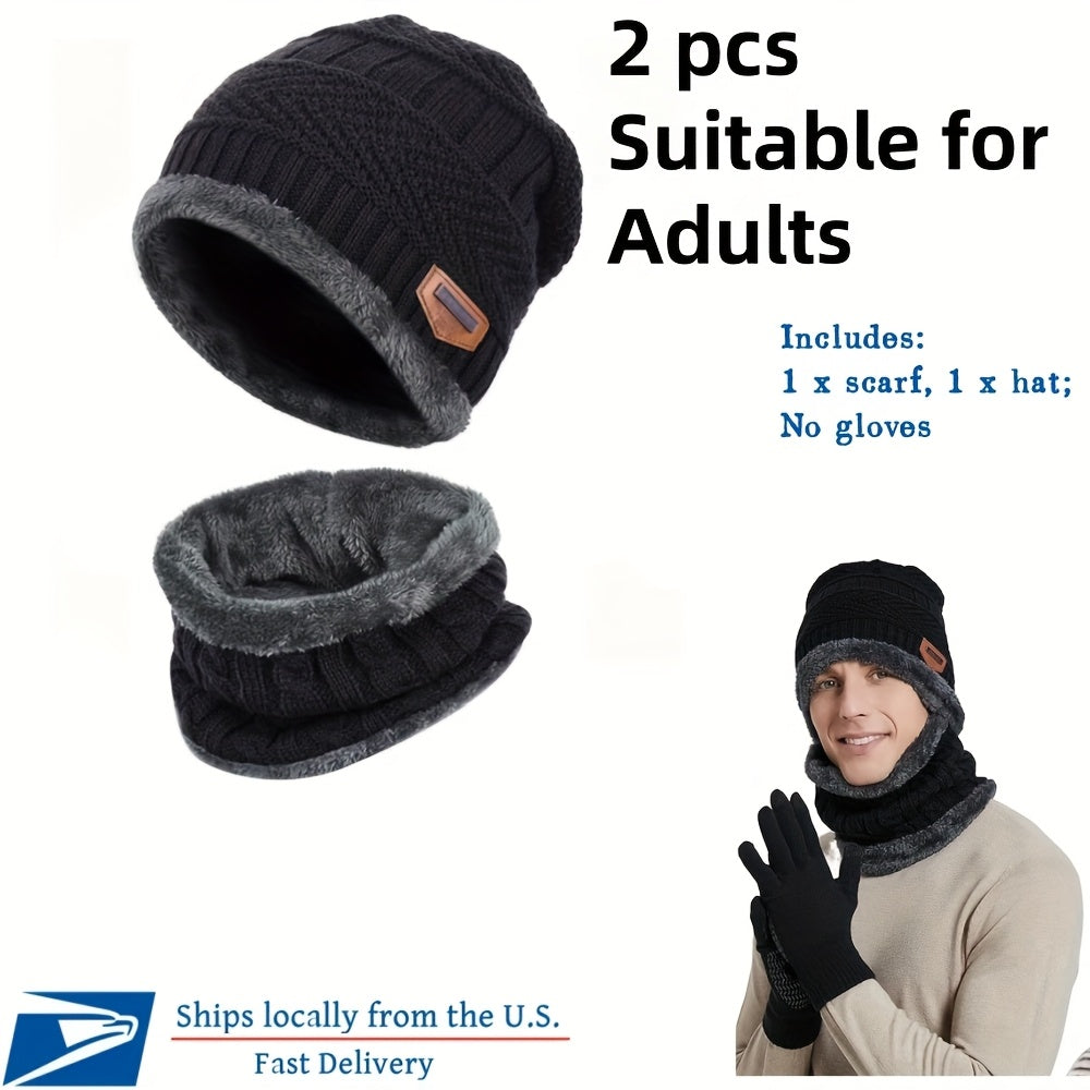 Winter Beanie  Scarf Set with Touch Screen Gloves - Fleece Lined Black Hat for Men  Women