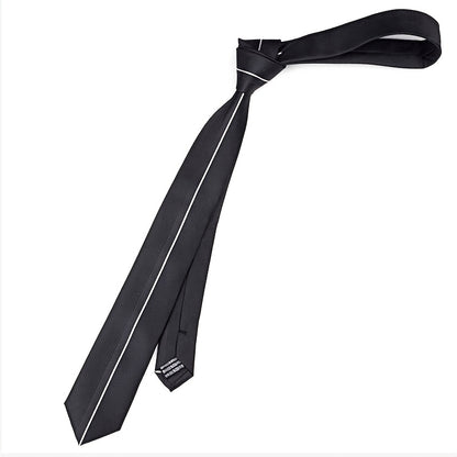 [One Sleek Black Striped Tie] LYTWLZK Sleek Black Striped Men's Tie - Polyester, Perfect for Business & Formal Occasions