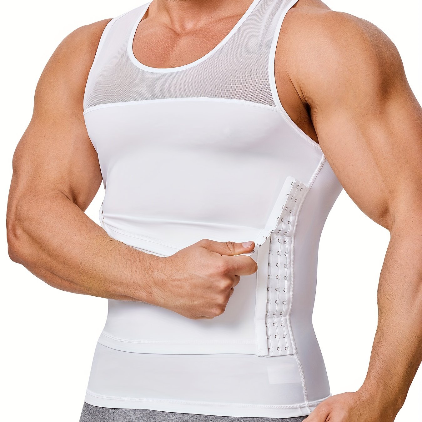 Adjustable Compression Vest For Back Support - Mens Shapewear With Hooks For Tummy Control And Body Shaping