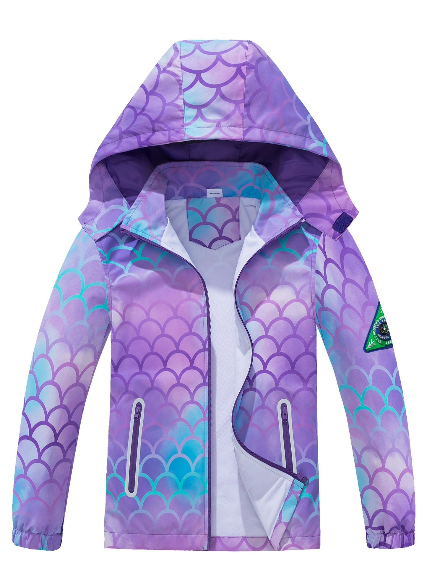 Outdoor Girls Rainproof & Cute Print Zip-up Rain Jacket With Detachable Hood - Lightweight Mesh Lining Hoodie Windbreaker