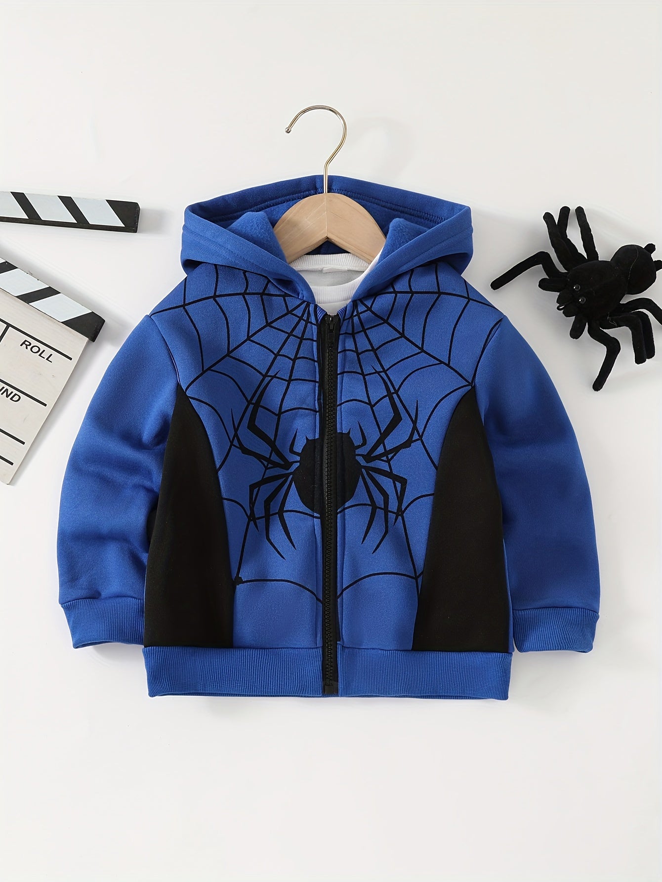 Autumn And Winter Zip Up Long Sleeve Spider Web Pattern Hooded Jacket - Boy's Coat