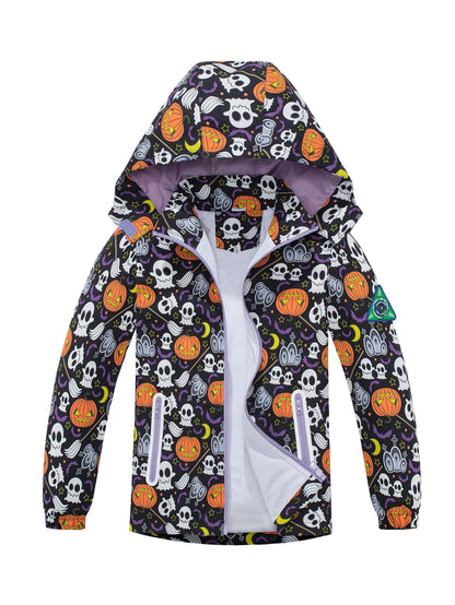 Outdoor Girls Rainproof & Cute Print Zip-up Rain Jacket With Detachable Hood - Lightweight Mesh Lining Hoodie Windbreaker