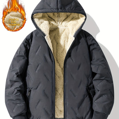 Boy's Thermal Lined Puffer Hooded Coat Plus Velvet Warm Zipper Comfy Loose Fall Winter Jacket