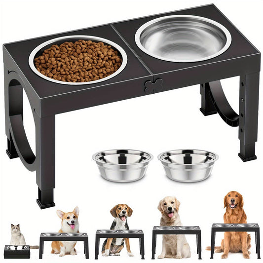 Elevated Dog Bowls Foldable, Xiaz Raised Feeder Bowls Stand Set With 2 Stainless Steel Bowls.Portable Adjusts To 5 Heights, Dog Food Water Bowls For Large Medium Small Dogs And Cats. Non-Slip Black Pet Dish Station, Easy To C - ZOOMNSTORE