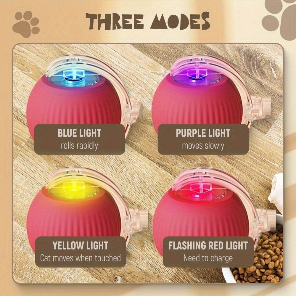 3pcs Set (Red, Gray, Green) Fully Automatic 360° Rolling Pet Ball - Grinding And Relieving Functions, 3 Modes with USB Charging LED Light, Durable Plastic Material - For Small Cats & Dogs - Interactive Pet Toy - Perfect Gift - ZOOMNSTORE