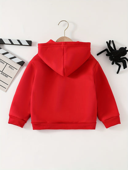 Autumn And Winter Zip Up Long Sleeve Spider Web Pattern Hooded Jacket - Boy's Coat