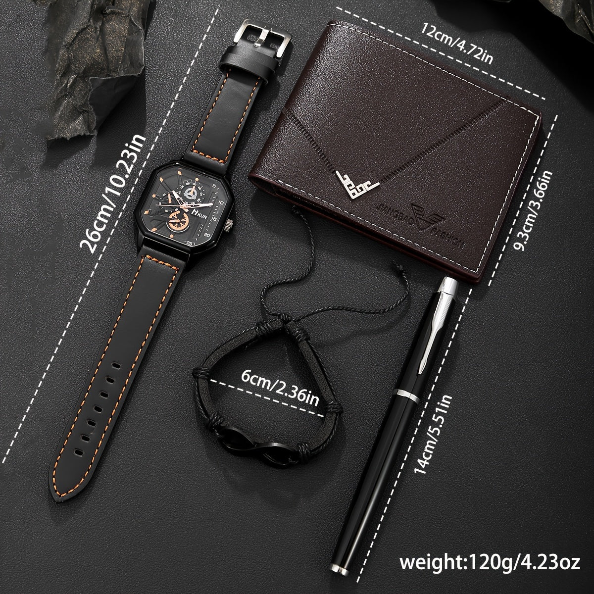 Mens Classic Fashion Set - Quartz Watch Wallet Bracelet Pen