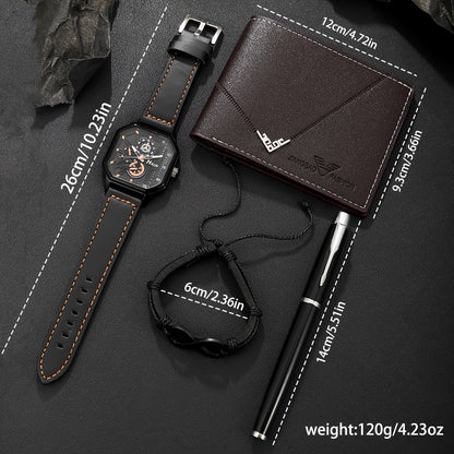 Mens Classic Fashion Set - Quartz Watch Wallet Bracelet Pen