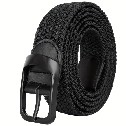 Plus Size Men's Comfort Stretch Belt - Durable Iron Buckle, Adjustable Polyester Fiber Panel Strap, Perfect for Sports and Everyday Wear - Black, Large Size, Elastic Design for Ultimate Comfort - ZOOMNSTORE