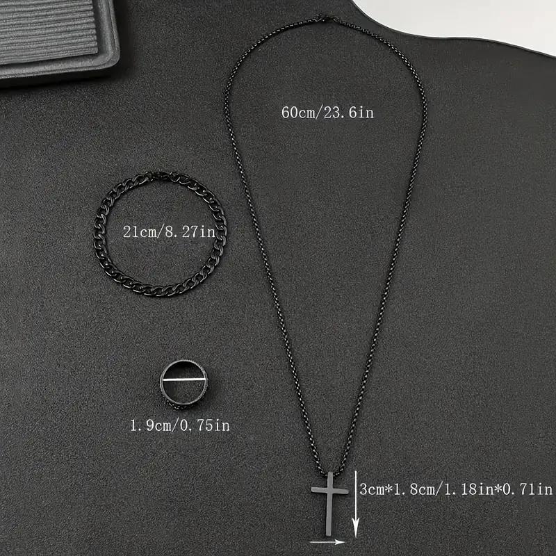 Mens  Womens Alloy Jewelry Set - Cross Pendant Necklace Bracelet  Ring for Daily Wear and Gifts