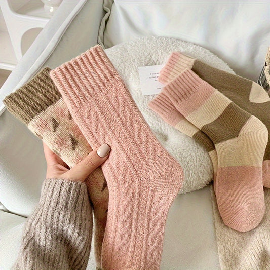 [4 Pairs Warm Socks] 4 Pairs of Thick Socks, Warm And Comfortable Terry Stockings, Women'S Stockings And Socks.