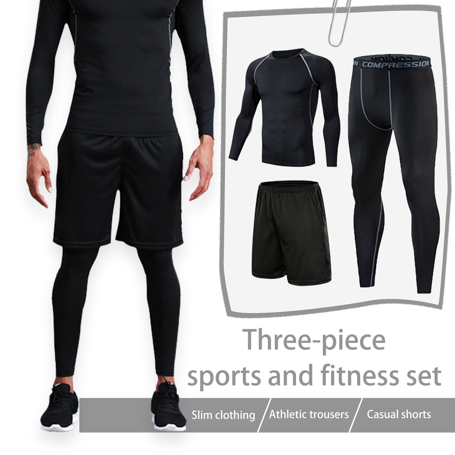 Mens Quick-Drying Sports Fitness Set - Long Sleeve Shirts Pants  Shorts for Stretchy Basketball Training