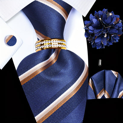 [5PCS Luxury Tie Set Elegant] 5PCS Men's Luxury Tie Set with Pocket Square, Cufflinks, Drilled Tie Ring, and Lapel Pin - Woven Polyester Designer Ties for Wedding, Groom, Party, and Festival - Elegant Gift for Men