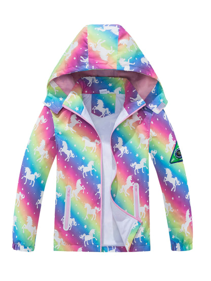 Outdoor Girls Rainproof & Cute Print Zip-up Rain Jacket With Detachable Hood - Lightweight Mesh Lining Hoodie Windbreaker