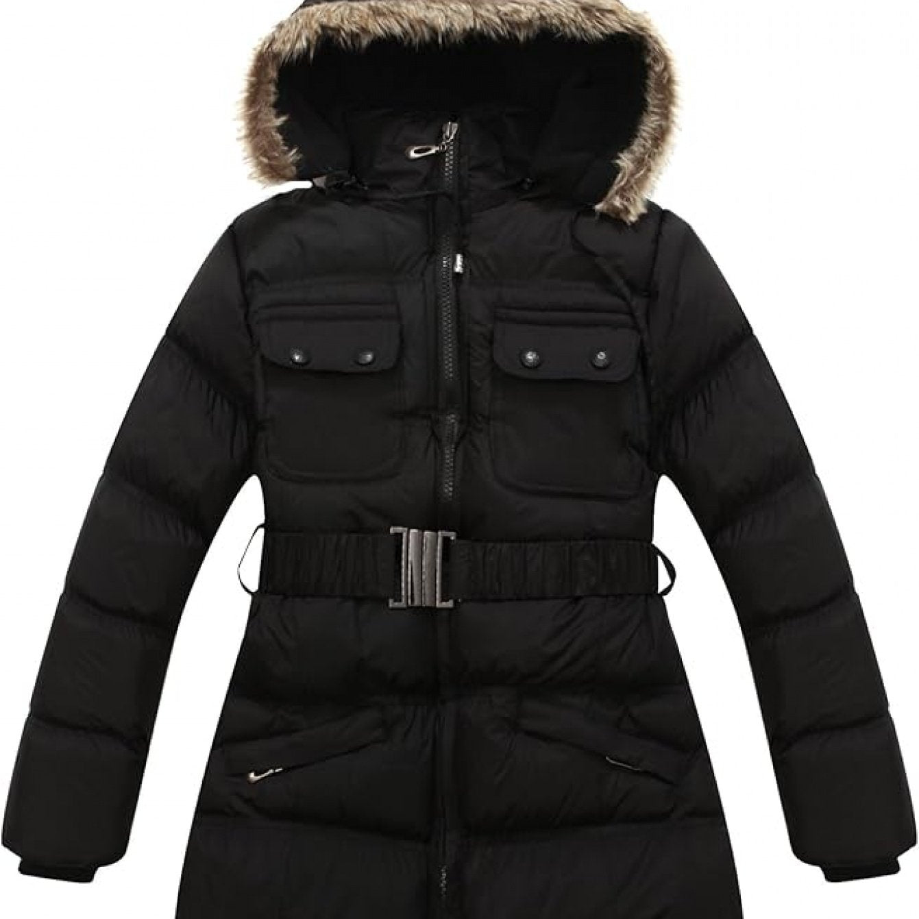 Cozy & Stylish Girls' Hooded Puffer Jacket - Soft, Warm Polyester with Mesh Lining, Machine Washable - Perfect for All Seasons